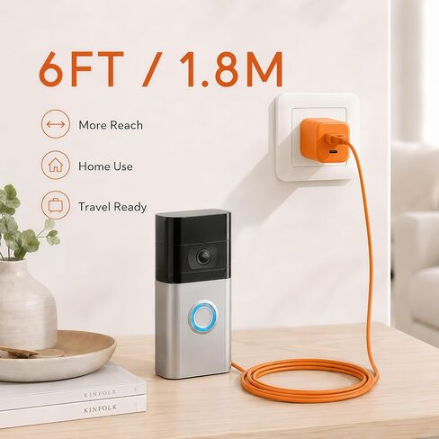 6FT Charger Cable for Ring Doorbell Battery, USB-A to Micro USB Charing Cord Compatible with Ring Video Doorbell 2/3/3 Plus/4, Video Doorbell 2020 Release, Doorbell Pro/Plus Camera Battery Charger in Kuwait