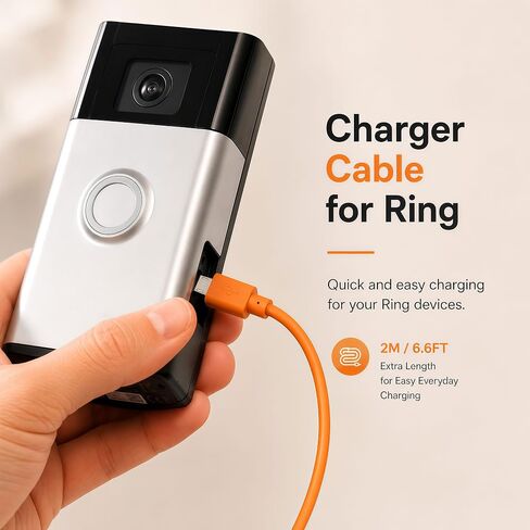 6FT Charger Cable for Ring Doorbell Battery, USB-A to Micro USB Charing Cord Compatible with Ring Video Doorbell 2/3/3 Plus/4, Video Doorbell 2020 Release, Doorbell Pro/Plus Camera Battery Charger in Kuwait