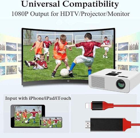 [Upgraded] Lightning to HDMI Adapter, Apple MFi Certified 1080P HDTV Cable Adapter Compatible with iPhone, iPad, iPod Digital AV Sync Screen Connector on HD TV Monitor Projector (Red) in Kuwait