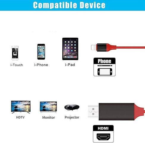 [Upgraded] Lightning to HDMI Adapter, Apple MFi Certified 1080P HDTV Cable Adapter Compatible with iPhone, iPad, iPod Digital AV Sync Screen Connector on HD TV Monitor Projector (Red) in Kuwait