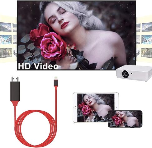 [Upgraded] Lightning to HDMI Adapter, Apple MFi Certified 1080P HDTV Cable Adapter Compatible with iPhone, iPad, iPod Digital AV Sync Screen Connector on HD TV Monitor Projector (Red) in Kuwait
