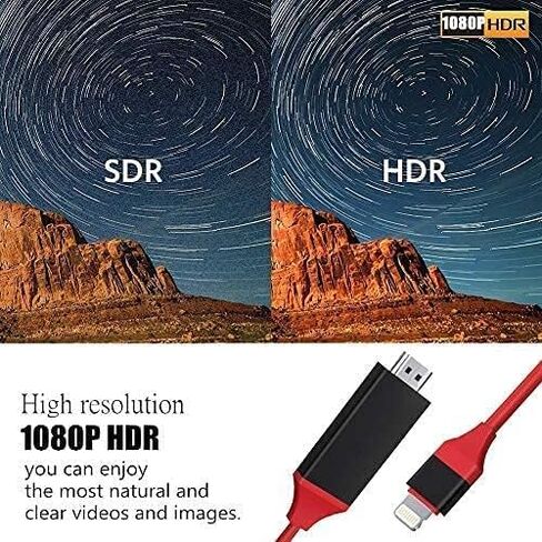 [Upgraded] Lightning to HDMI Adapter, Apple MFi Certified 1080P HDTV Cable Adapter Compatible with iPhone, iPad, iPod Digital AV Sync Screen Connector on HD TV Monitor Projector (Red) in Kuwait