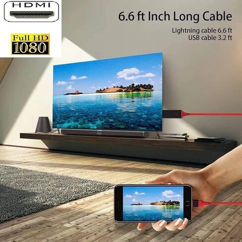 [Upgraded] Lightning to HDMI Adapter, Apple MFi Certified 1080P HDTV Cable Adapter Compatible with iPhone, iPad, iPod Digital AV Sync Screen Connector on HD TV Monitor Projector (Red) in Kuwait