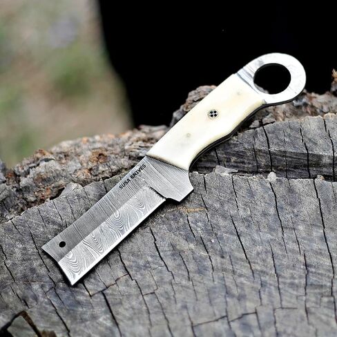 Custom Handmade 7'' fixed blade hoof rasp knife/Cow boy knife/Damascus steel Bull cutter knife, cowboy knives with pancake leather sheath (SUSA 120) in Kuwait