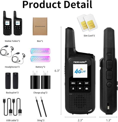 TIDRADIO TD-M2 Rapid 4G LTE Global Walkie Talkies Longe Range, Unlimited Range PoC Radios, Long Distance Two-Way Radio with SIM Cards, APP Manage Groups, for Family, Logistics, Company, 2 Pack in Saudi Arabia