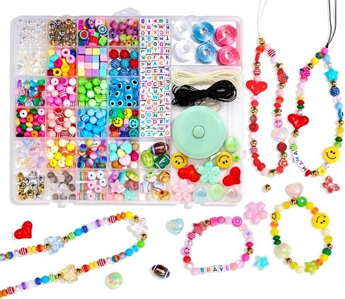 MINIMISSMIANYC 657PCS Phone Charm Kit for Girls，Acrylic Colorful Face Star Flower Letter Alphabet Pony Beads Necklace DIY Supplies Crafts Accessoriess Bracelet Jewerly Making Kit for Kids Boys Women in Saudi Arabia