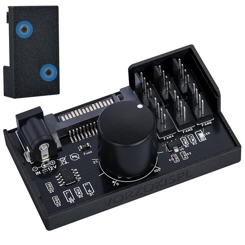 12V 4-Pin PWM Fan Controller with Magnetic Design, 6 PC Fans Supported, Fan Speed Adapter Hub for Fans Cooling, Adjustable Speed Knob, SATA & DC Dual Power Input, 60W 5A Output Max (Black) in Kuwait