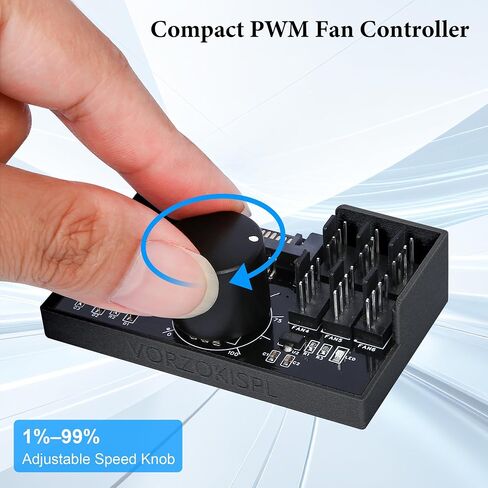 12V 4-Pin PWM Fan Controller with Magnetic Design, 6 PC Fans Supported, Fan Speed Adapter Hub for Fans Cooling, Adjustable Speed Knob, SATA & DC Dual Power Input, 60W 5A Output Max (Black) in Kuwait