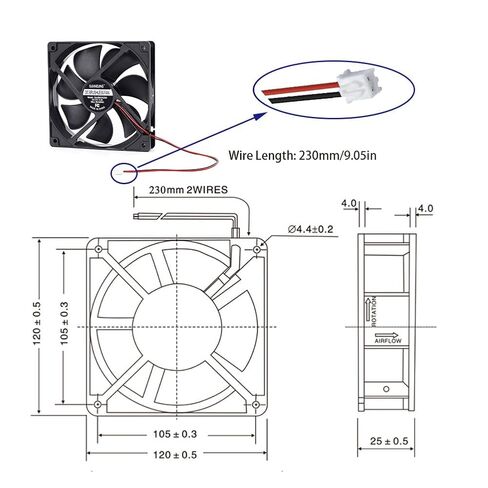 12025 Cooling Fan 120mm x 120mm x 25mm DC 12V 2Pcs Dual Ball Bearings Brushless 2Pin XH2.54 2700RPM in Kuwait