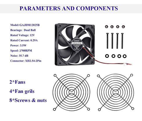 12025 Cooling Fan 120mm x 120mm x 25mm DC 12V 2Pcs Dual Ball Bearings Brushless 2Pin XH2.54 2700RPM in Kuwait