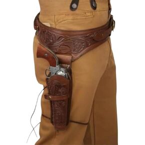 Full Grain Buff Leather Gun Belt Holster Old Western Cowboy Leather Pistol Revolver Holder Wild West Fast Draw Rig .22 .35/357 .44/.45 Caliber Fit for 6-9" Barrel in Saudi Arabia