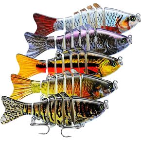 Keenjorika 5-Pack Fishing Lures Multi Jointed Fish Fishing Kits, Slow-Sinking Lifelike Segmented Swimbait Crankbaits, Realistic Swimming Action for Bass, Trout, Pike & Walleye – Freshwater & Saltwater in Kuwait