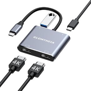 Dual HDMI Adapter for 2 Monitors Extended Display 1 in 2 Out, USB C to HDMI Splitter for Laptop MacBook Pro/Air, Support 4K@30Hz Double Monitors or 4K@60Hz Single Monitor in Kuwait