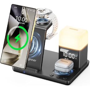 6 in 1 Wireless Charging Station for Samsung Android with Clock & Night Light,Wireless Charger Beside Clock for Galaxy S26 Ultra S25 S24,Galaxy Watch 8/7 Buds 4/3 Pro,Not for Watch 9/Ultra 2 in Kuwait