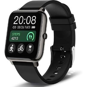 Popglory Smart Watch, Smartwatch with Blood Pressure, Blood Oxygen Monitor, Fitness Tracker with Heart Rate Monitor, Full Touch Fitness Watch for Android & iOS for Men Women (Black) in Kuwait