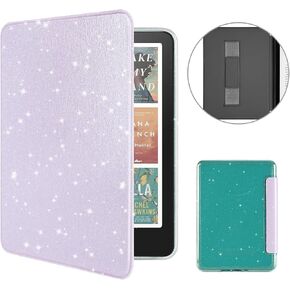 MOROCK Case for 7" Kindle Paperwhite 12th Gen. 2024 & Kindle Colorsoft Signature Edition, Slim Glitter PU Leather and PC Clear Acrylic Back Cover with Hand Strap, Auto Sleep/Wake, Glitter Raspberry in Kuwait