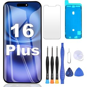 ZOETEC Screen Replacement for iPhone 16 Plus LCD, Retina Display 3D Touch Screen Digitizer Frame Assembly with Repair Tool Kits, Waterproof Adhesive, Tempered Glass in Kuwait