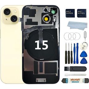 Back Glass Replacement for iPhone 15 6.1inch Back Cover with Wireless Charging Coil Flex Cable+Flashlight +Camera Frame (Black, iPhone 15) in Saudi Arabia