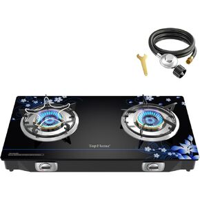 2 Burner Propane Stove 27,200 BTU High-Efficiency Tempered Glass Auto-Ignition Gas Burner Stove Top with CSA Hose for Outdoor RV Camping Emergency Cooking in Saudi Arabia