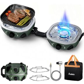 Anbte 20.6" Folding Propane Camping Stove with Adjustable Burners, Green in Kuwait