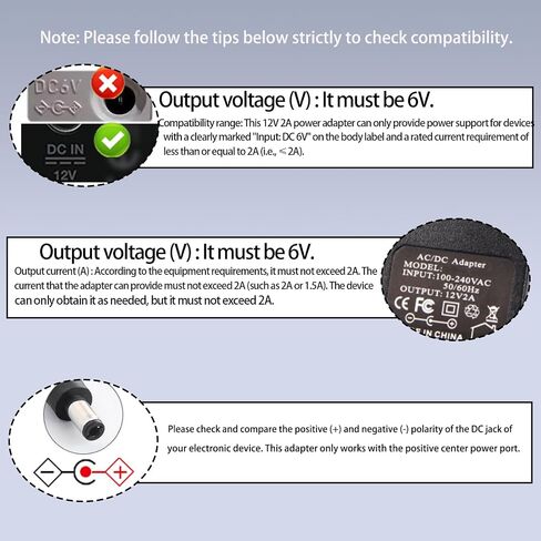 12V 2A Power Supply AC Adapter with 8 Interchangeable Tips, Regulated 12 Volt 2000mA DC Charger for LED Strip, CCTV Camera, Router, BT Speaker, GPS, Webcam 5.9FT Long Cord, Center Positive in Kuwait
