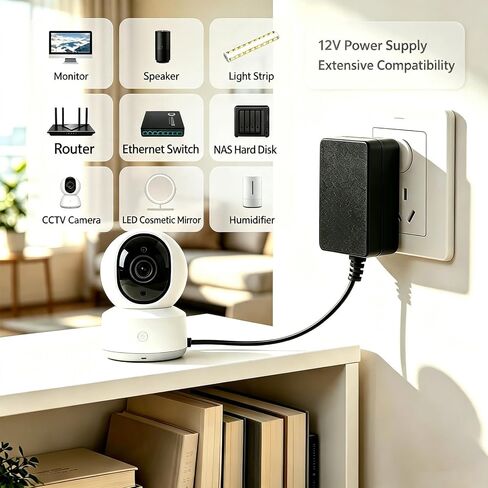 12V 2A Power Supply AC Adapter with 8 Interchangeable Tips, Regulated 12 Volt 2000mA DC Charger for LED Strip, CCTV Camera, Router, BT Speaker, GPS, Webcam 5.9FT Long Cord, Center Positive in Kuwait