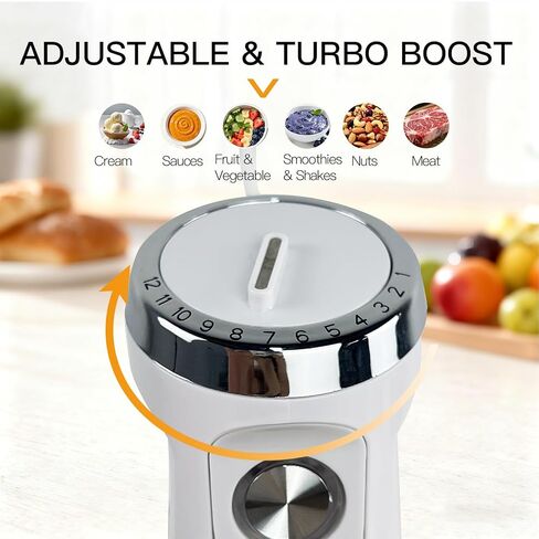MEGAWISE 1000W Immersion 5-in-1 Hand Blender Stick with Variable Speed Turbo, Stainless Steel Kitchen Appliance for Soup Smoothie, Includes Whisk Milk Frother Chopper Beaker White in Kuwait