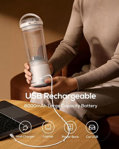 Sangcon Personal Portable Blender for Shakes & Smoothies, 6000mAh Cordless USB-C Rechargeable Blender with 2 Blend Modes, Leakproof Travel Lid, Dishwasher Safe, Ideal for Gym Office Kitchen, BPA-Free in Saudi Arabia