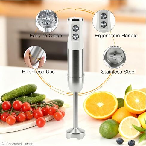 MEGAWISE 1000W Immersion 5-in-1 Hand Blender Stick with Variable Speed Turbo, Stainless Steel Kitchen Appliance for Soup Smoothie, Includes Whisk Milk Frother Chopper Beaker White in Kuwait