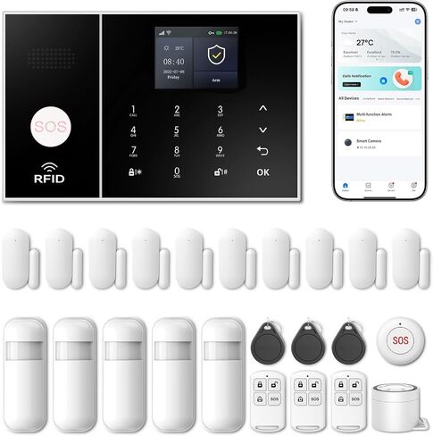 Wireless Alarm System for Home Security,24 Pcs Home Alarm System Wireless DIY Kit,WiFi+GSM/4G with Instant App Alerts NO MonthlyFees,SOS Button,App & Remote Control,Work with Alexa,for Apartment in Kuwait