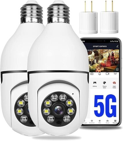 2PCS 360 Degree Security Cameras Wireless Outdoor, 2.4GHz & 5GHz WiFi Light Bulb Camera, 1080p Indoor for Home Camera System, Motion Detection, Two-Way Audio (2PCS) in Kuwait