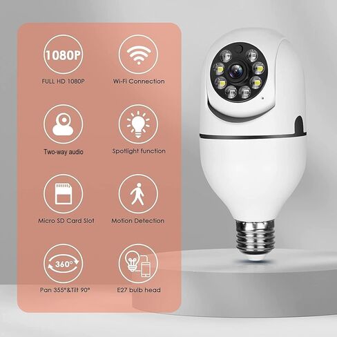 2PCS 360 Degree Security Cameras Wireless Outdoor, 2.4GHz & 5GHz WiFi Light Bulb Camera, 1080p Indoor for Home Camera System, Motion Detection, Two-Way Audio (2PCS) in Kuwait