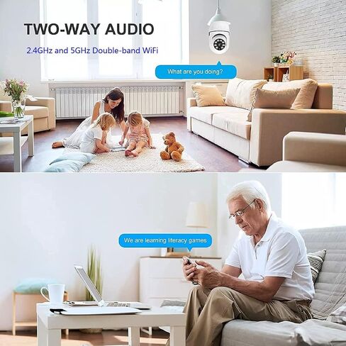 2PCS 360 Degree Security Cameras Wireless Outdoor, 2.4GHz & 5GHz WiFi Light Bulb Camera, 1080p Indoor for Home Camera System, Motion Detection, Two-Way Audio (2PCS) in Kuwait