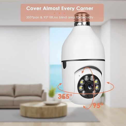 2PCS 360 Degree Security Cameras Wireless Outdoor, 2.4GHz & 5GHz WiFi Light Bulb Camera, 1080p Indoor for Home Camera System, Motion Detection, Two-Way Audio (2PCS) in Kuwait