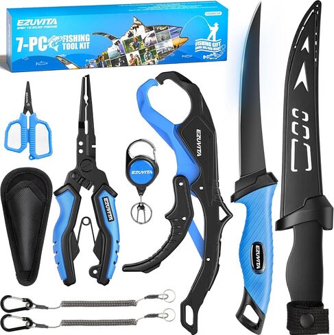 7-Piece Fishing Tool Kit with Pliers, Fillet Knife and Lip Gripper in Kuwait
