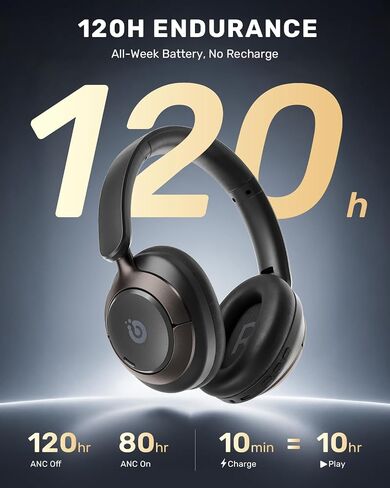 Boean Active Noise Cancelling Headphones, Bluetooth 6.0 Wireless Over Ear Headphones with 120H Playtime, 360° Spatial Audio & 5 ENC Mics, Soft Memory Foam, Transparency Mode for Office Travel Gaming in Kuwait
