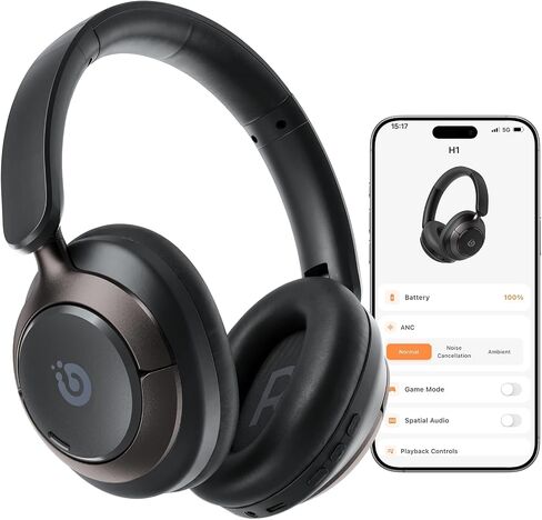 Boean Active Noise Cancelling Headphones, Bluetooth 6.0 Wireless Over Ear Headphones with 120H Playtime, 360° Spatial Audio & 5 ENC Mics, Soft Memory Foam, Transparency Mode for Office Travel Gaming in Kuwait