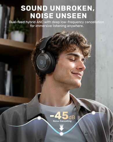 Boean Active Noise Cancelling Headphones, Bluetooth 6.0 Wireless Over Ear Headphones with 120H Playtime, 360° Spatial Audio & 5 ENC Mics, Soft Memory Foam, Transparency Mode for Office Travel Gaming in Kuwait