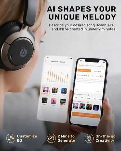 Boean Active Noise Cancelling Headphones, Bluetooth 6.0 Wireless Over Ear Headphones with 120H Playtime, 360° Spatial Audio & 5 ENC Mics, Soft Memory Foam, Transparency Mode for Office Travel Gaming in Kuwait