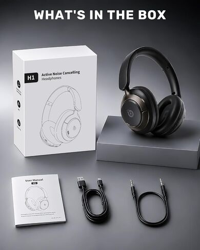 Boean Active Noise Cancelling Headphones, Bluetooth 6.0 Wireless Over Ear Headphones with 120H Playtime, 360° Spatial Audio & 5 ENC Mics, Soft Memory Foam, Transparency Mode for Office Travel Gaming in Kuwait