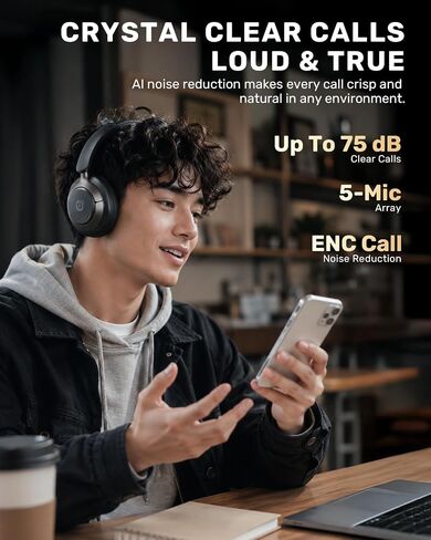 Boean Active Noise Cancelling Headphones, Bluetooth 6.0 Wireless Over Ear Headphones with 120H Playtime, 360° Spatial Audio & 5 ENC Mics, Soft Memory Foam, Transparency Mode for Office Travel Gaming in Kuwait