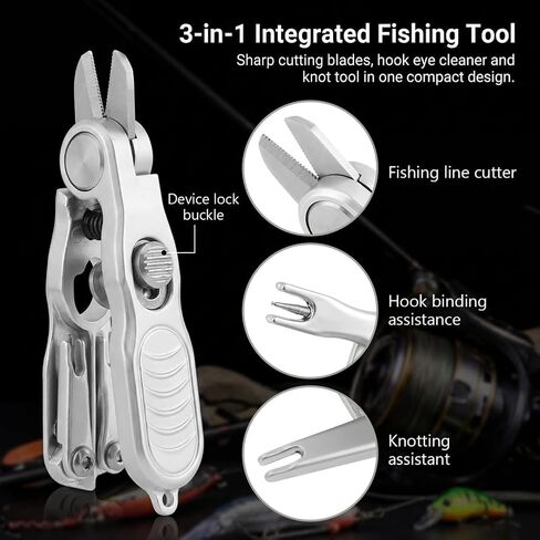 Fishing Line Cutter Tool, Multi-Function Folding Angler Accessory with Retractors and Knot Tying Tool, Stainless Steel Blades for Cut Braid, Mono and Fluoro Lines in Kuwait
