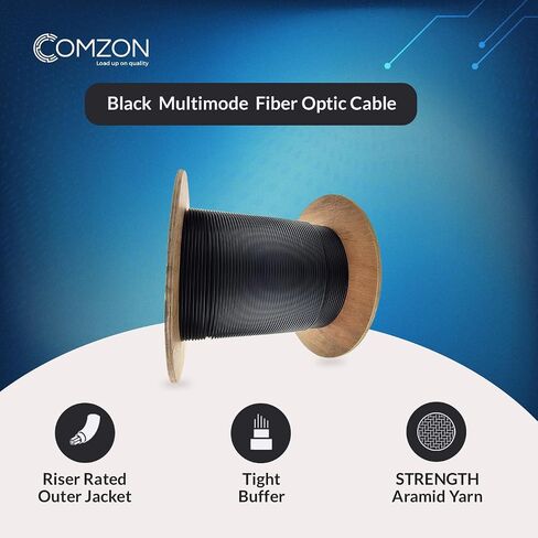 COMZON 6-Strand Fiber Optic Cable, Multimode, Black, 1000ft Spool in Kuwait
