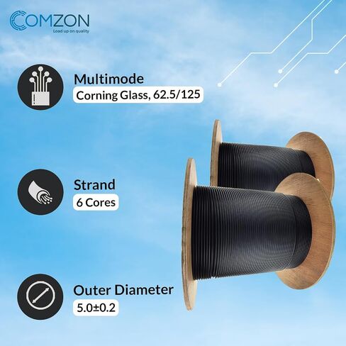 COMZON 6-Strand Fiber Optic Cable, Multimode, Black, 1000ft Spool in Kuwait