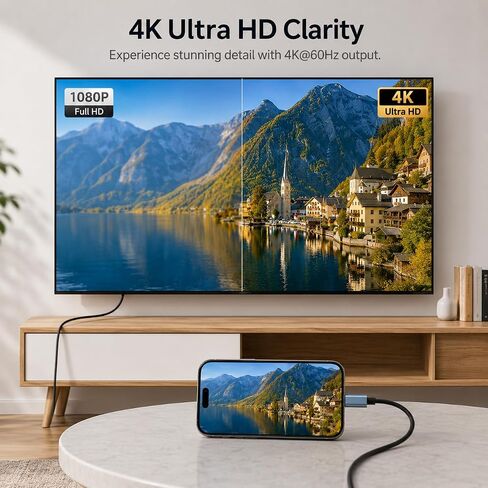 USB C to HDMI Cable 6.6FT, 4K@30Hz Type-C to HDMI Cable for iPhone 15/16 Series, MacBook Air/Pro, iPad Pro, Galaxy S24/S23, USB-C Laptop, Tablet to TV, Monitor, Projector in Kuwait