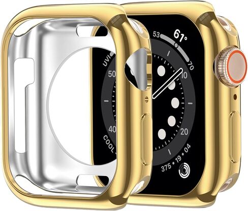 2 Pack [NO Screen Protector] Soft TPU Bumper Case for Apple Watch Series 9/8/7 45mm, Slim Thin Shockproof Cover, Flexible Protective Frame All-Around Edge for iWatch 45mm Accessories, Gold in Saudi Arabia