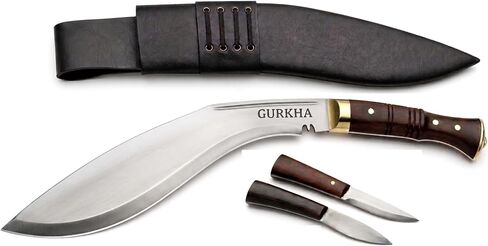 Gurkha Kukri Knife – Hand-Forged in Nepal – WW II 11" Carbon Steel Blade | Full Tang Khukuri – Heavy Duty Chopping, Survival & Bushcraft with 2 Utilities Knives & Leather Sheath in Saudi Arabia