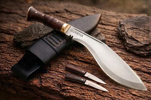 Gurkha Kukri Knife – Hand-Forged in Nepal – WW II 11" Carbon Steel Blade | Full Tang Khukuri – Heavy Duty Chopping, Survival & Bushcraft with 2 Utilities Knives & Leather Sheath in Saudi Arabia