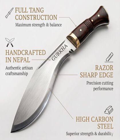 Gurkha Kukri Knife – Hand-Forged in Nepal – WW II 11" Carbon Steel Blade | Full Tang Khukuri – Heavy Duty Chopping, Survival & Bushcraft with 2 Utilities Knives & Leather Sheath in Saudi Arabia