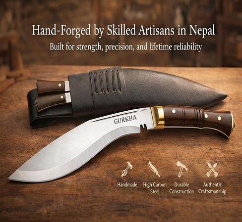 Gurkha Kukri Knife – Hand-Forged in Nepal – WW II 11" Carbon Steel Blade | Full Tang Khukuri – Heavy Duty Chopping, Survival & Bushcraft with 2 Utilities Knives & Leather Sheath in Saudi Arabia